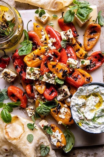 Charred Peppers with Marinated Feta and Tzatziki | halfbakedharvest.com