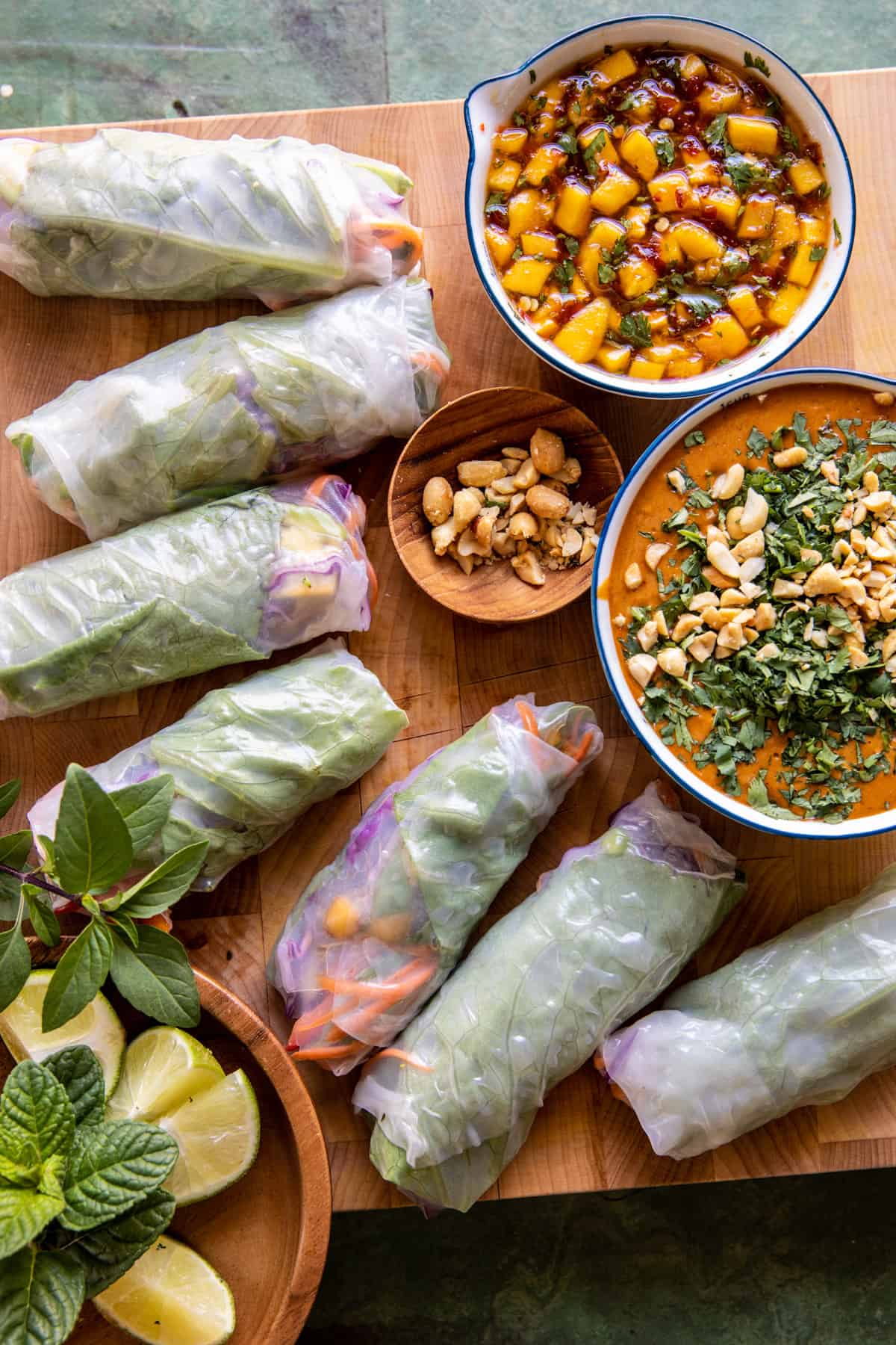Chili Mango Summer Rolls with Ginger Peanut Sauce | halfbakedharvest.com