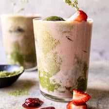 Iced Strawberry Milk Matcha Latte | halfbakedharvest.com
