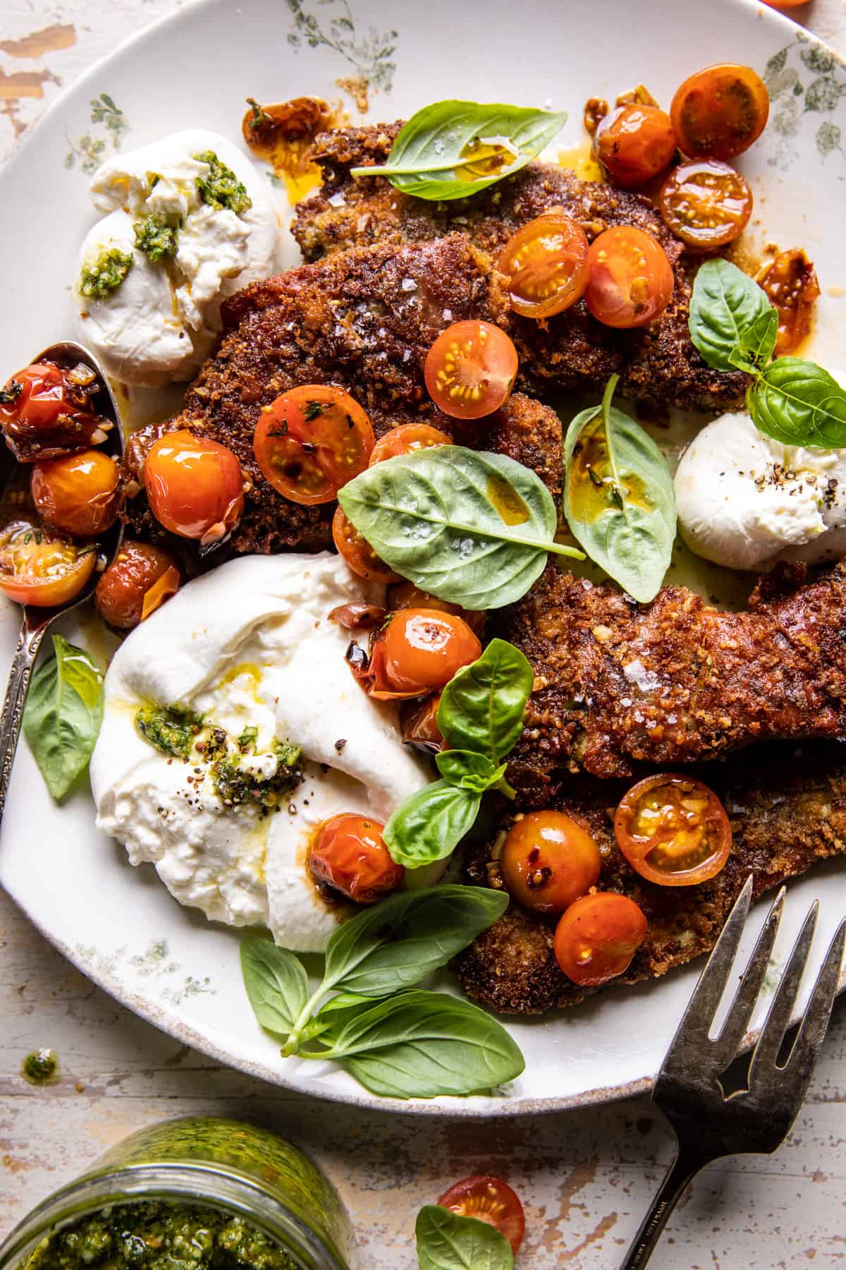 Pesto Chicken Saltimbocca with Burst Tomatoes and Burrata | halfbakedharvest.com