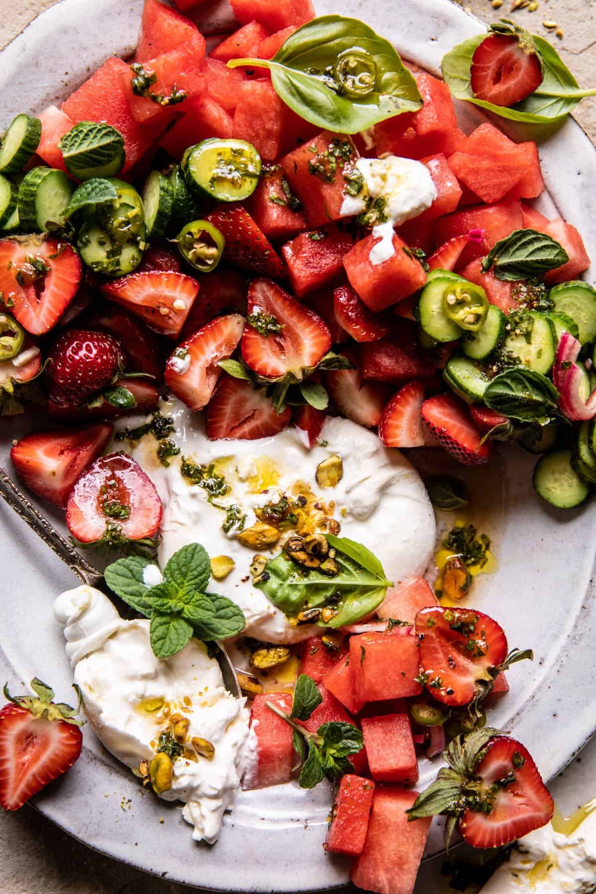 Strawberry Watermelon Salad with Burrata | halfbakedharvest.com
