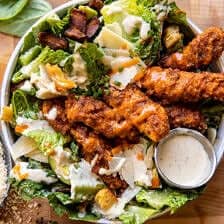 Buffalo Ranch Pretzel Chicken Caesar Salad | halfbakedharvest.com