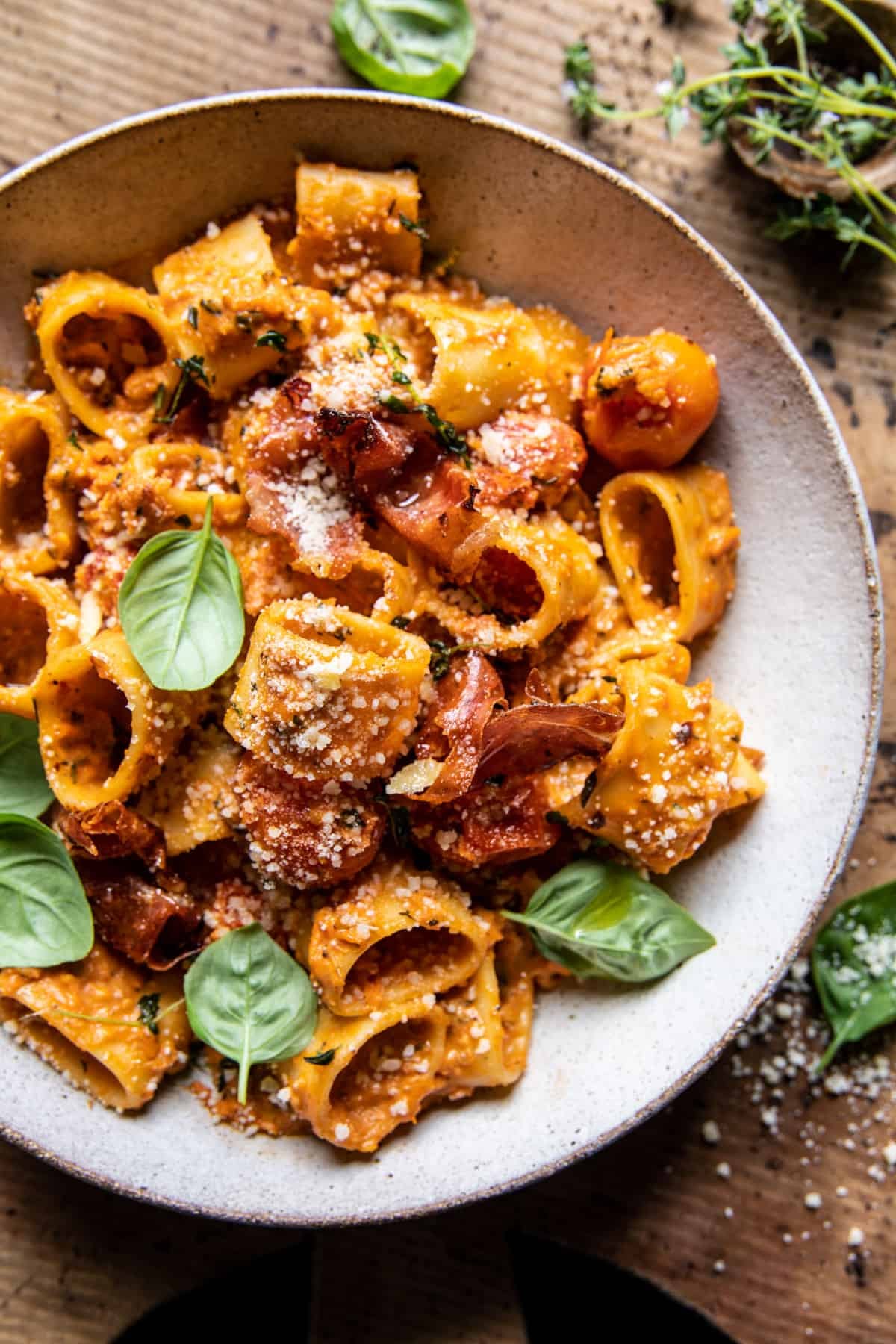 Creamy Roasted Tomato Ricotta Pasta with Crispy Prosciutto | halfbakedharvest.com