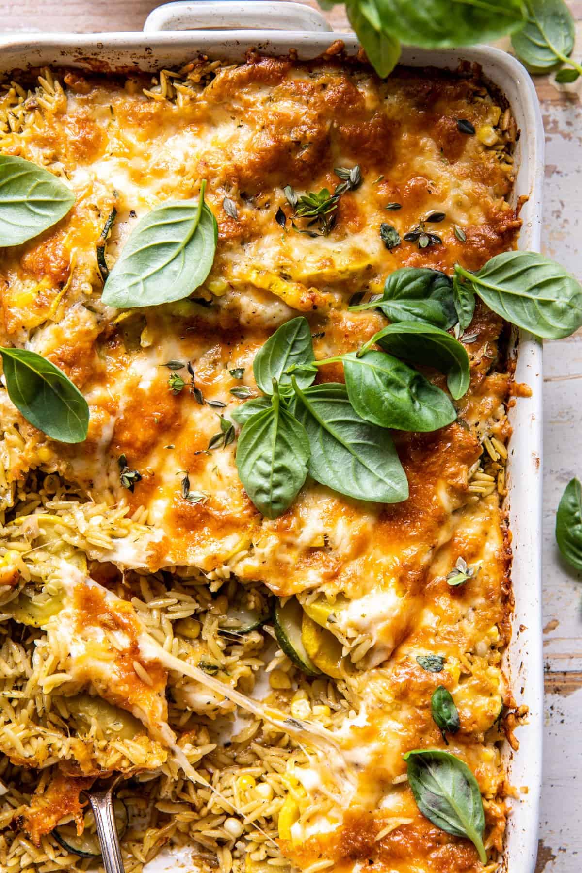 One Pan Corn and Zucchini Pesto Orzo Casserole | halfbakedharvest.com