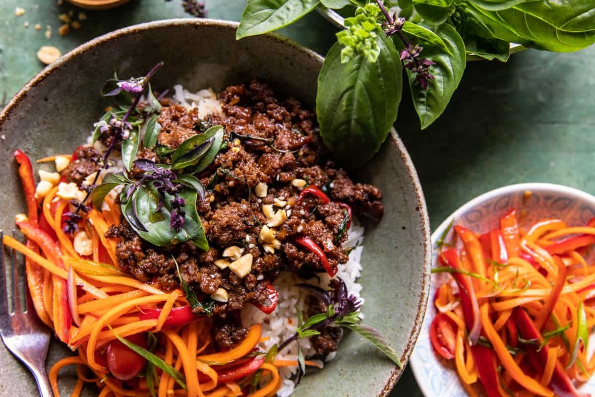 Thai Basil Beef and Lemongrass Rice Bowls | halfbakedharvest.com