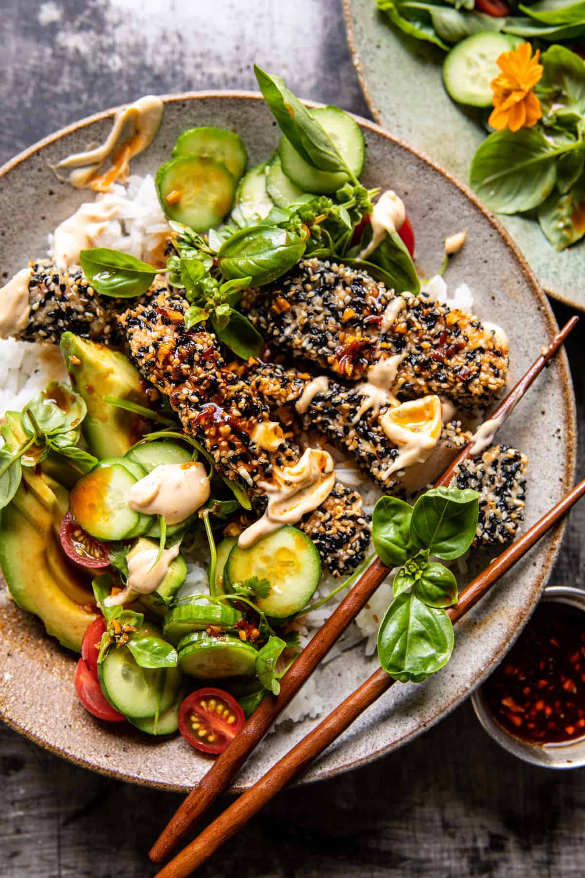 Spicy Ginger Sesame Crusted Salmon Bowls | halfbakedharvest.com