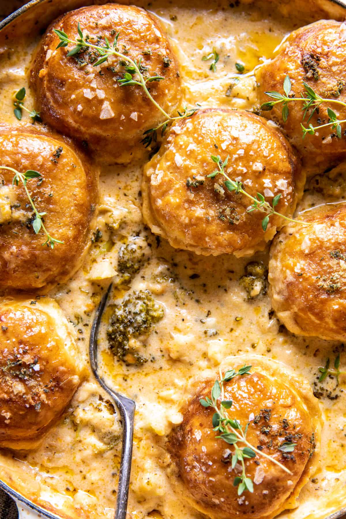 Creamy Broccoli Cheddar Casserole with Garlic Butter Pretzels | halfbakedharvest.com