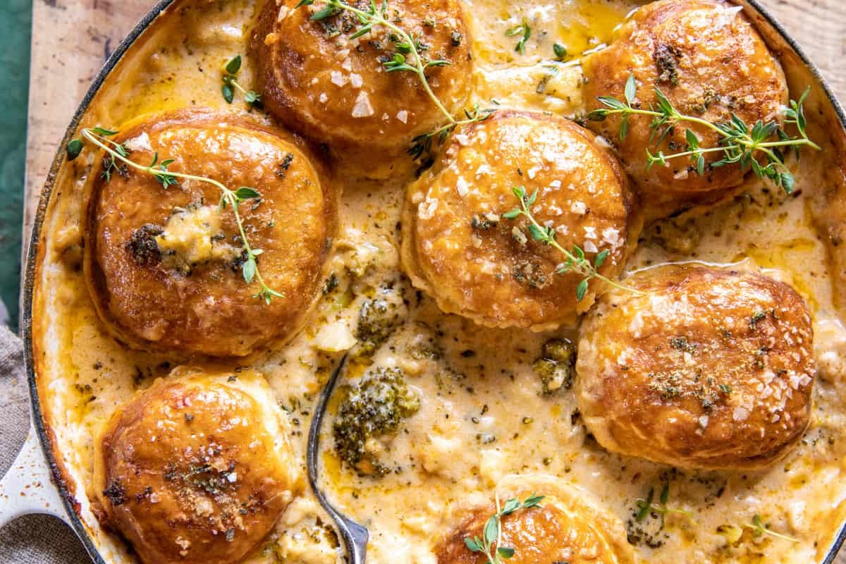 Creamy Broccoli Cheddar Casserole with Garlic Butter Pretzels | halfbakedharvest.com