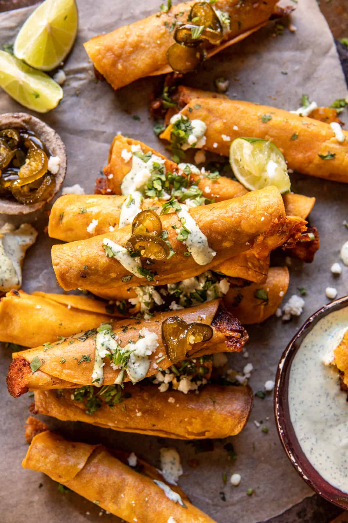 Crispy Chipotle Chicken Cream Cheese Taquitos | halfbakedharvest.com