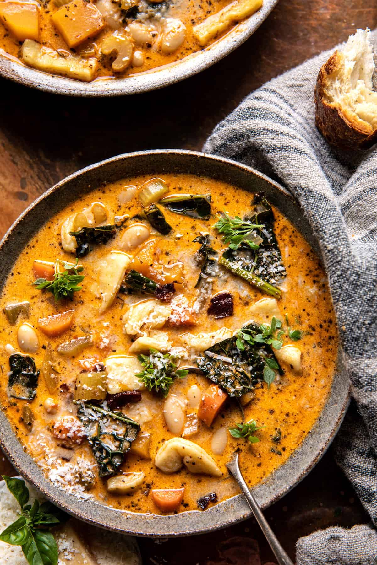 Slow Cooker Creamy White Bean Noodle Soup with Rosemary Bacon | halfbakedharvest.com