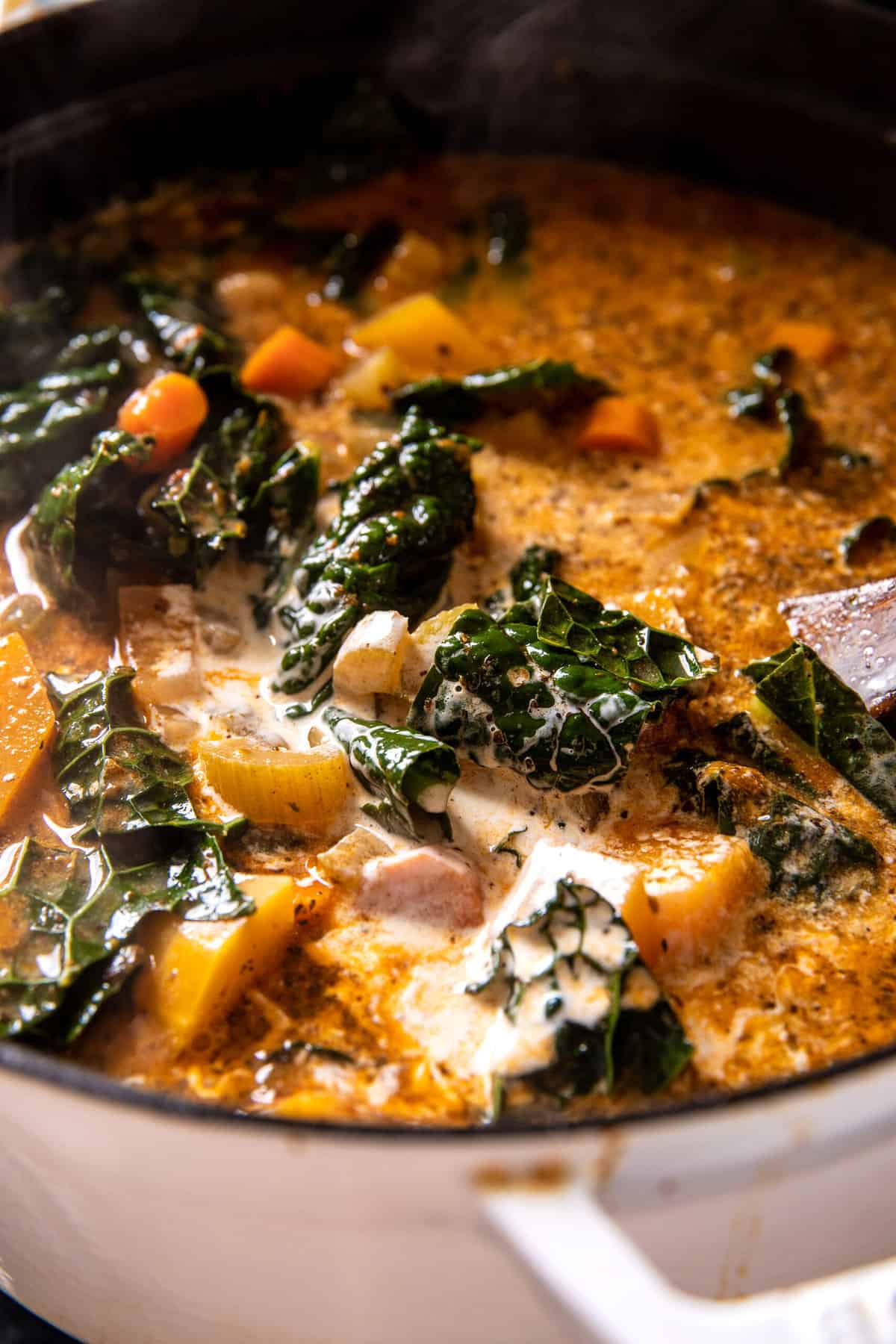 Slow Cooker Creamy White Bean Noodle Soup with Rosemary Bacon | halfbakedharvest.com