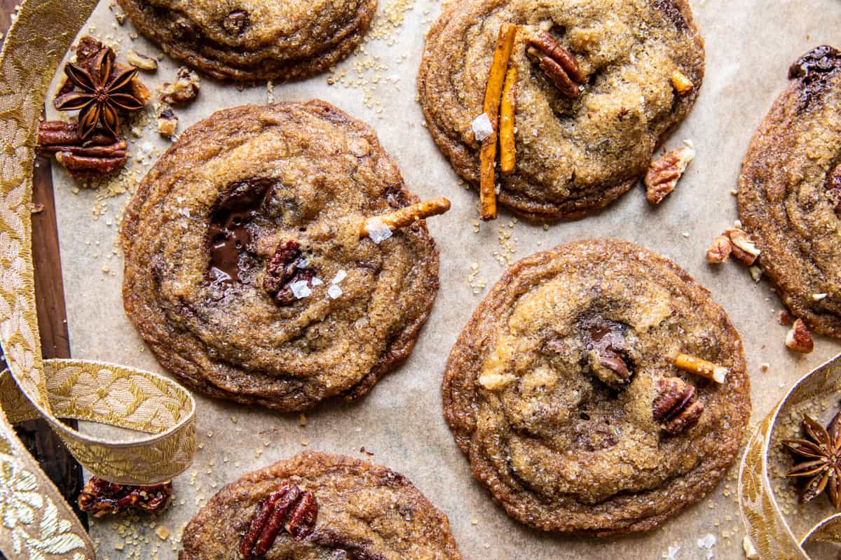 Chewy Brown Butter Pretzel Pecan Cookies | halfbakedharvest.com