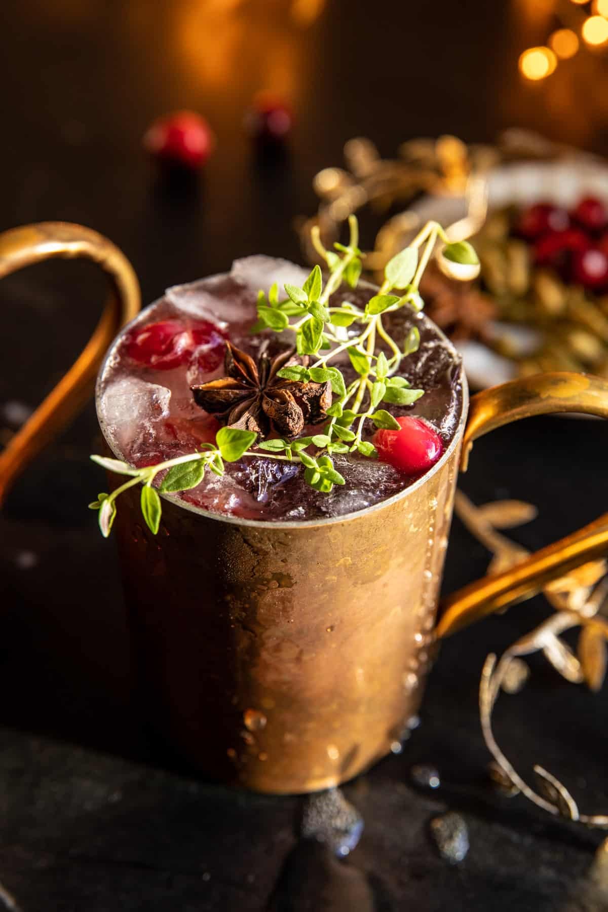 Spiced Cranberry Thyme Moscow Mule | halfbakedharvest.com