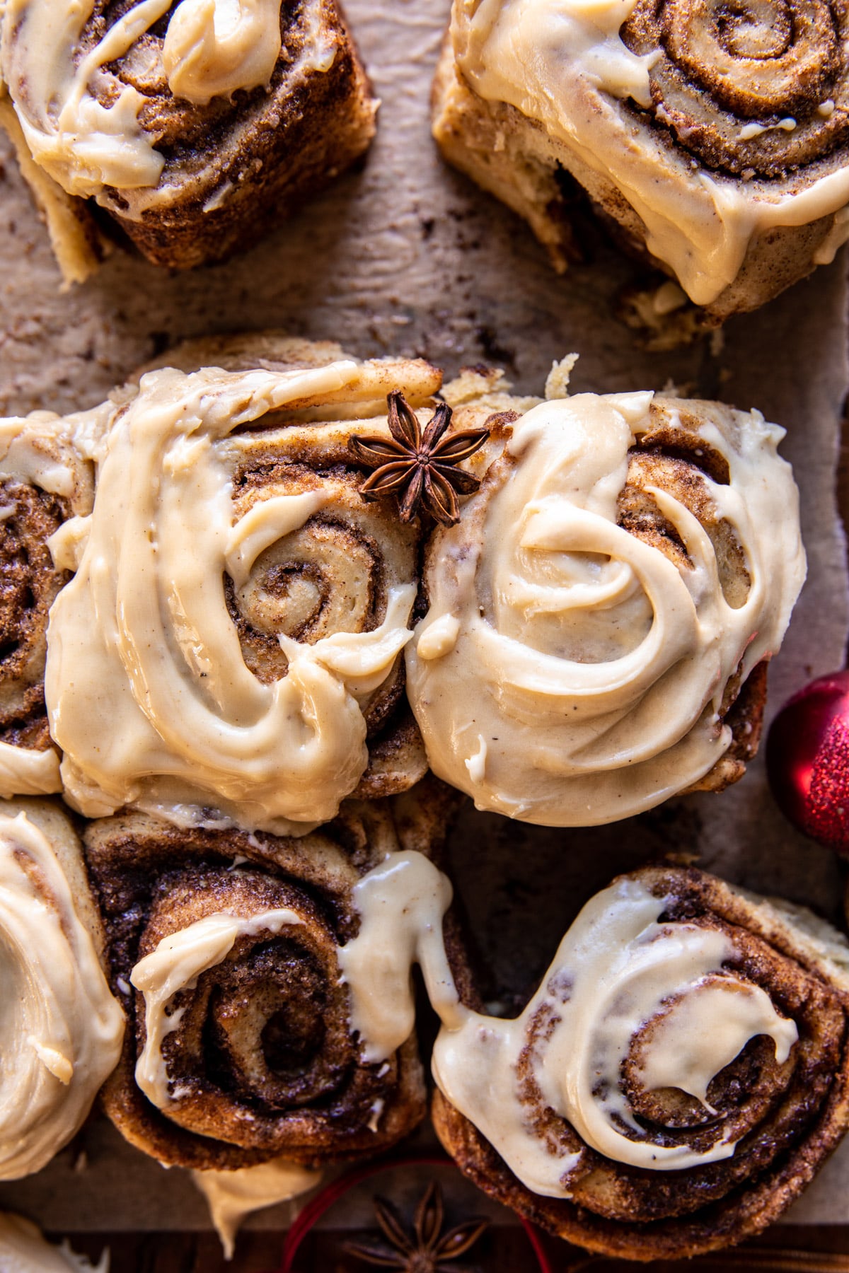 Fluffy Christmas Cinnamon Rolls with Caramel Cream Cheese Icing | halfbakedharvest.com