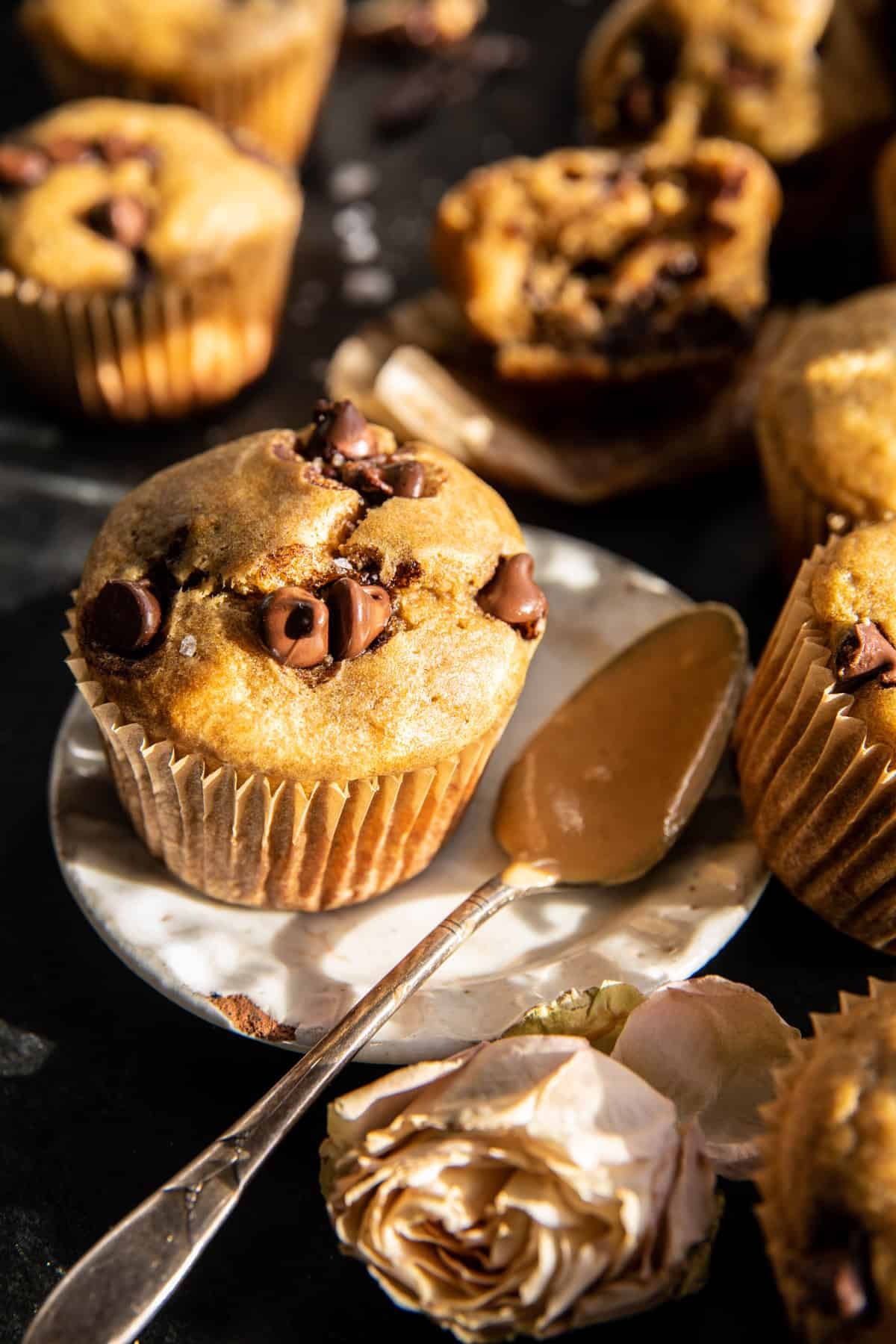 Blender Chocolate Chip Peanut Butter Banana Muffins | halfbakedharvest.com