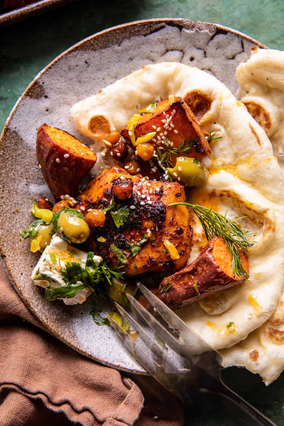 Sheet Pan Curry Butter Chicken with Sweet Potatoes and Tahini | halfbakedharvest.com