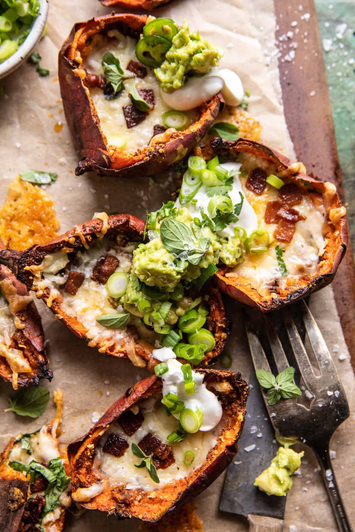 Crispy Cheesy Sweet Potato Skins | halfbakedharvest.com