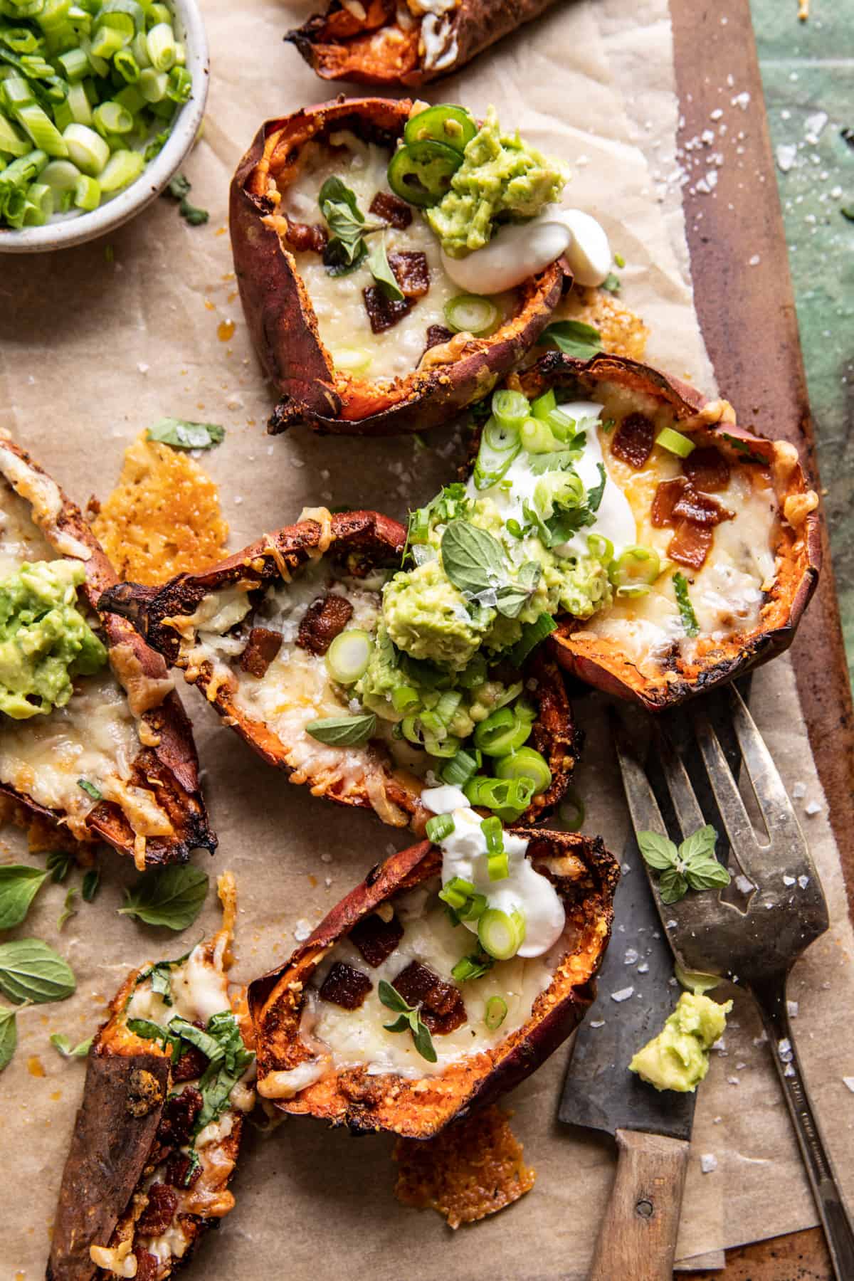 Crispy Cheesy Sweet Potato Skins | halfbakedharvest.com