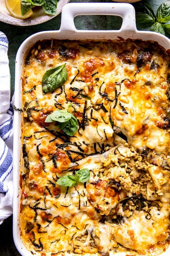 One Pan Spinach and Artichoke Orzo Bake | halfbakedharvest.com