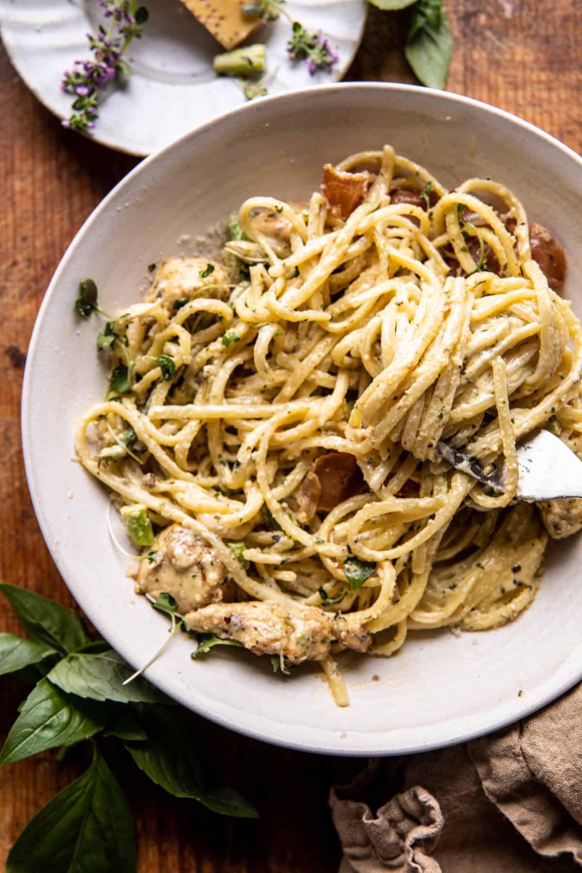 Basil Chicken Fettuccine Alfredo with Prosciutto | halfbakedharvest.com