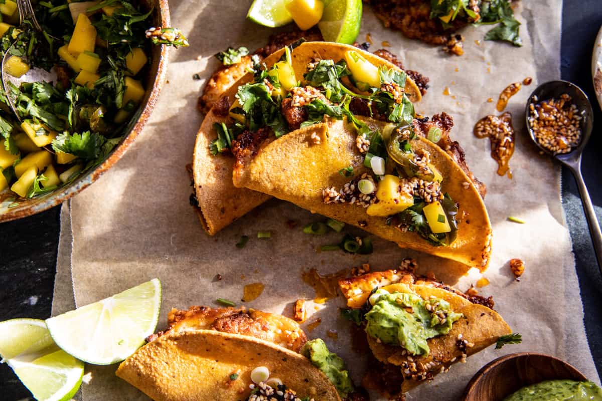 Chili Crisp Chicken Tacos with Spicy Mango Salsa | halfbakedharvest.com