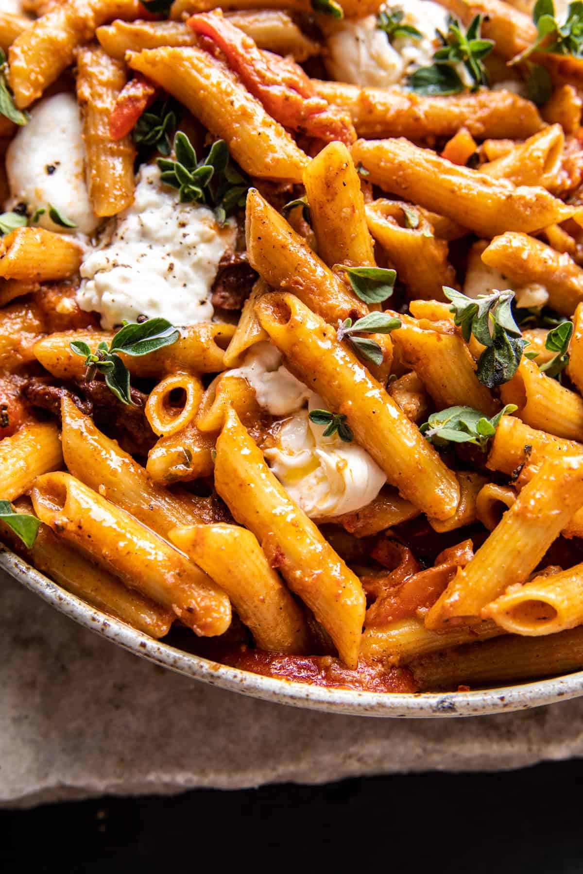 Creamy Sun-Dried Tomato Pasta with Melted Burrata | halfbakedharvest.com