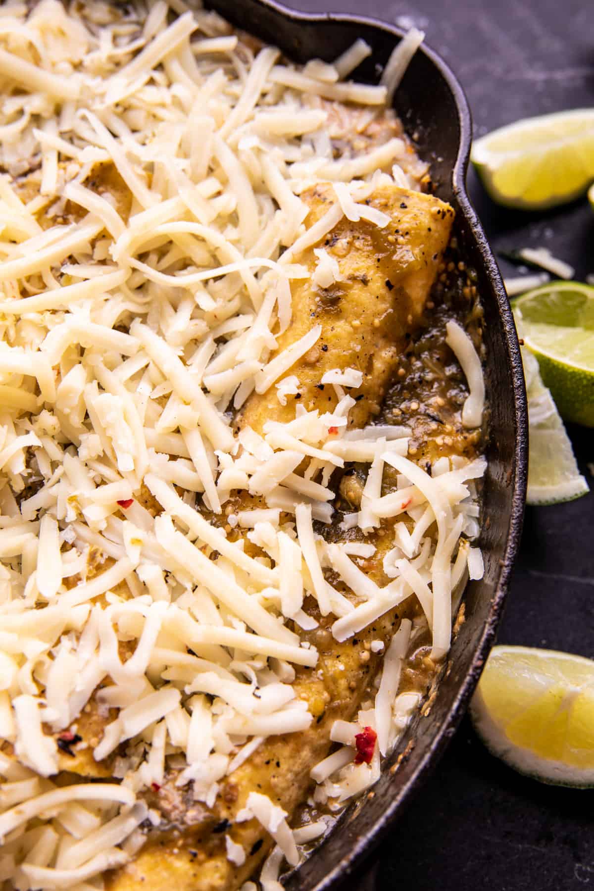 Easy Skillet Cheesy Green Chile Enchilada Bake | halfbakedharvest.com