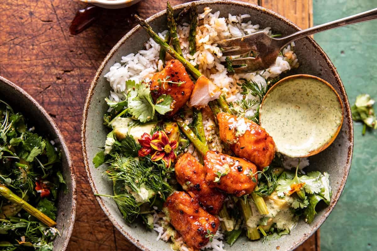 Hot Honey Crispy Salmon Bowls | halfbakedharvest.com