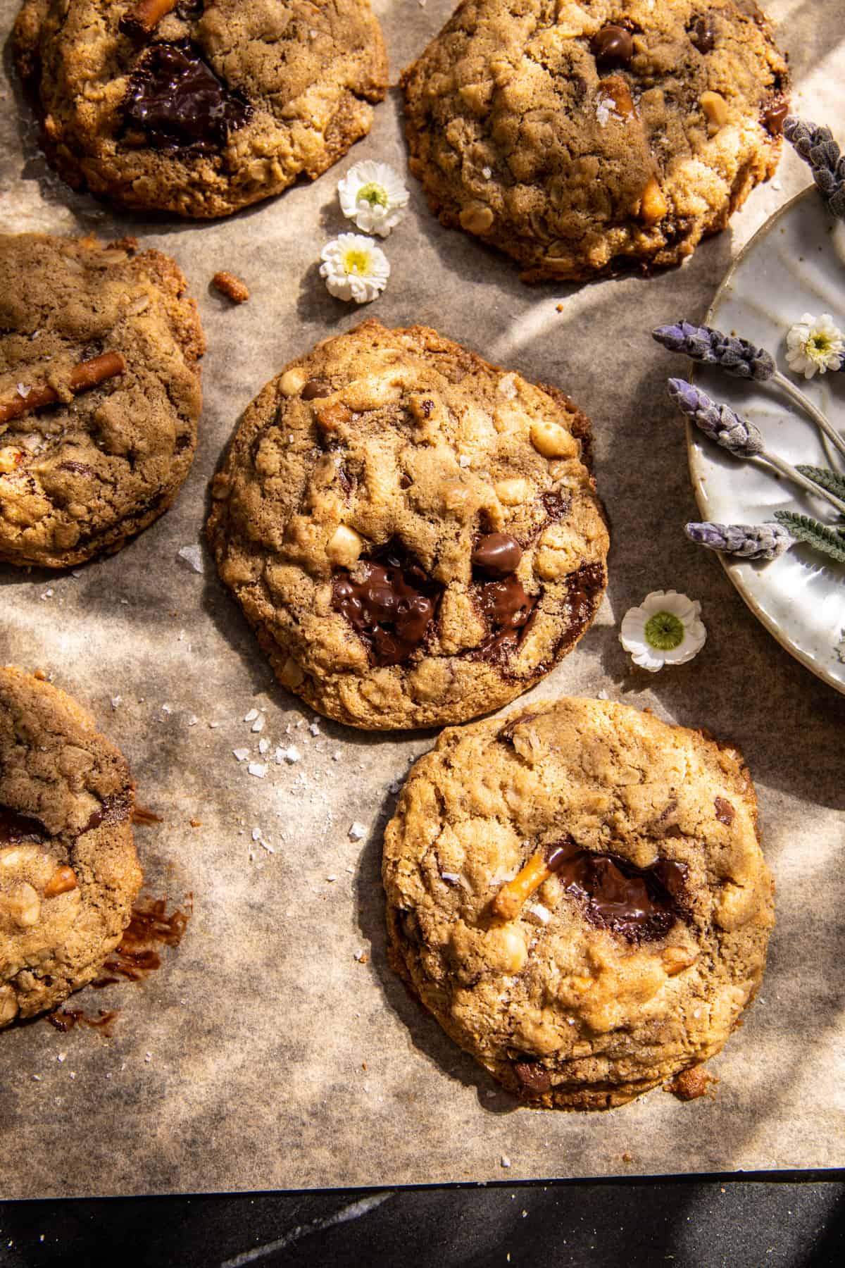 Wholesome Peanut Butter Pretzel Chocolate Chip Cookies | halfbakedharvest.com