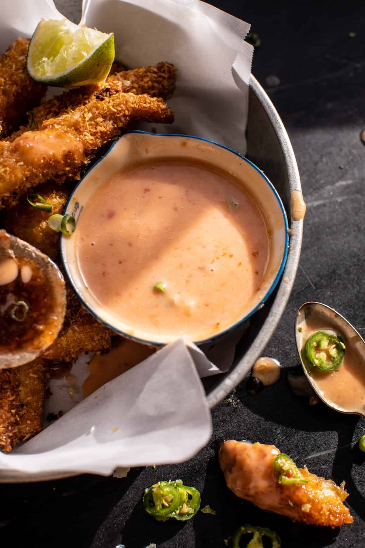 Coconut Chicken Fingers with Bang Bang Sauce | halfbakedharvest.com
