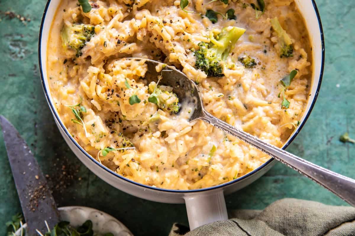 Souper Creamy Broccoli Cheddar Chicken Rice | halfbakedharvest.com
