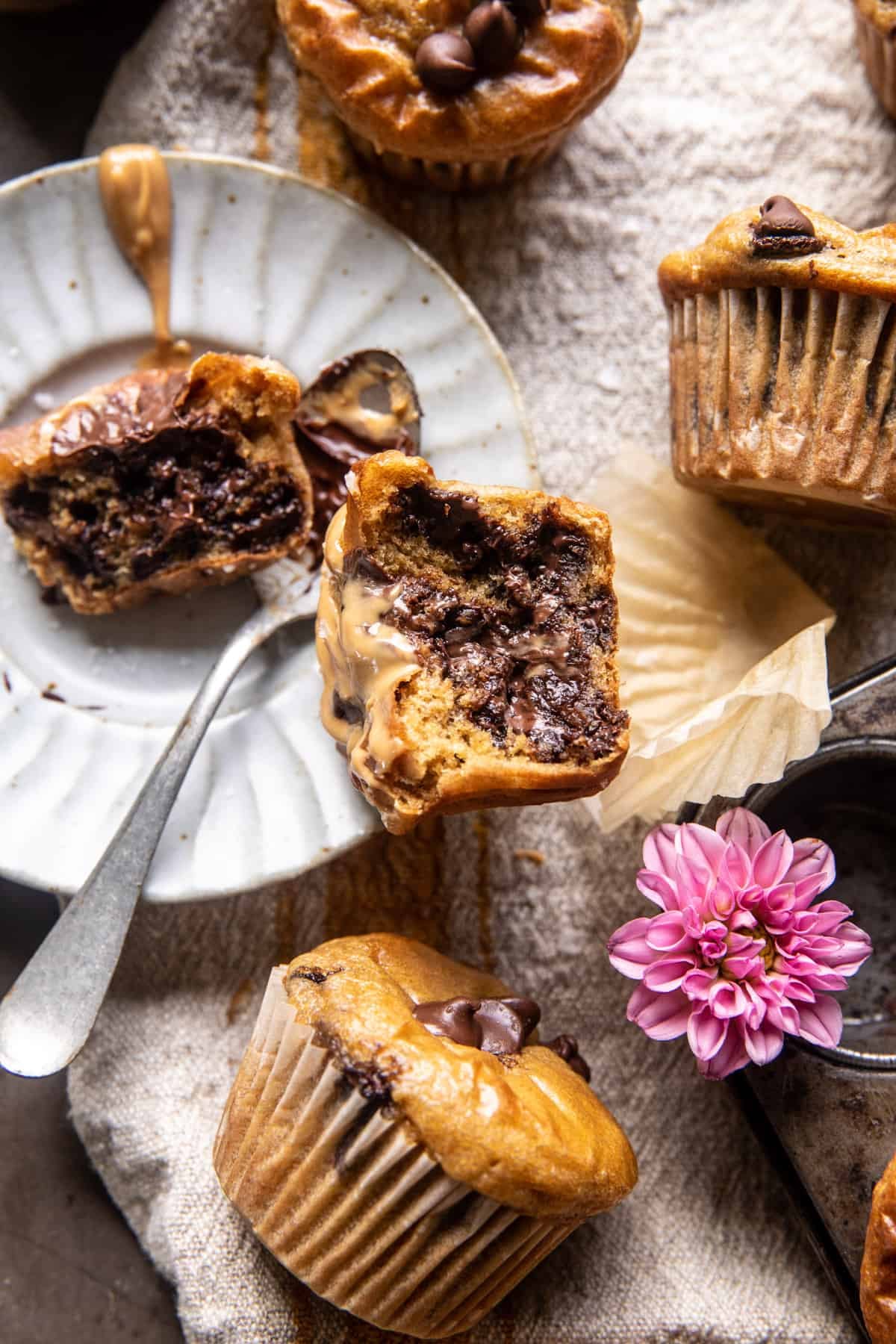 Blender Cottage Cheese Chocolate Chip Peanut Butter Banana Muffins | halfbakedharvest.com