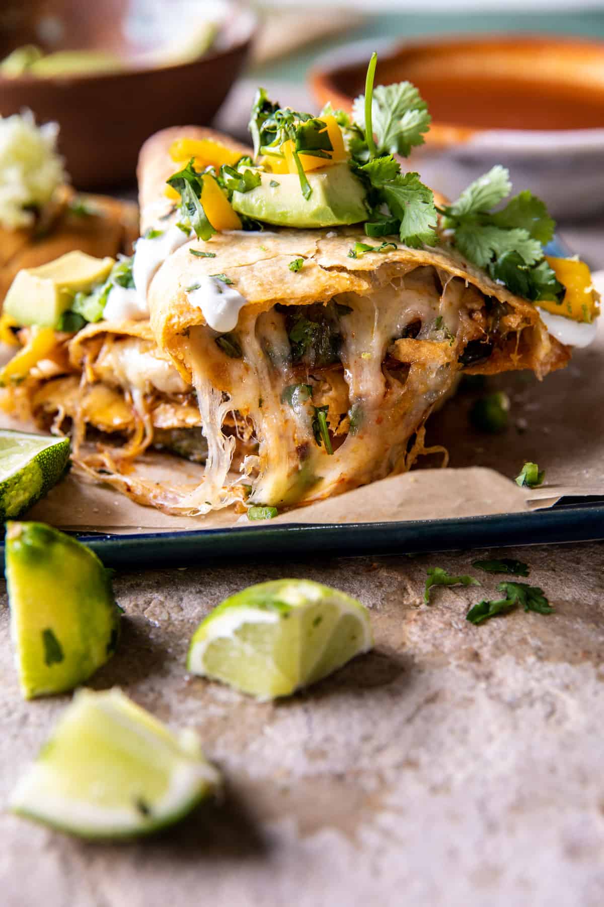 Crispy Chicken Tinga Quesadillas | halfabkedharvest.com