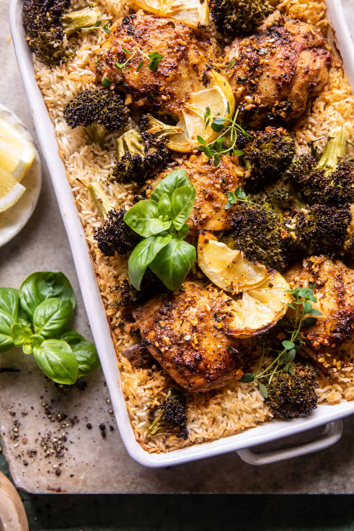 One Pan Lemon Pepper Yogurt Chicken and Rice | halfbakedharvest.com