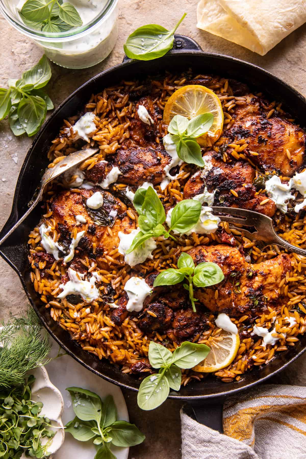 One Skillet Chicken Tzatziki and Orzo | halfbakedharvest.com