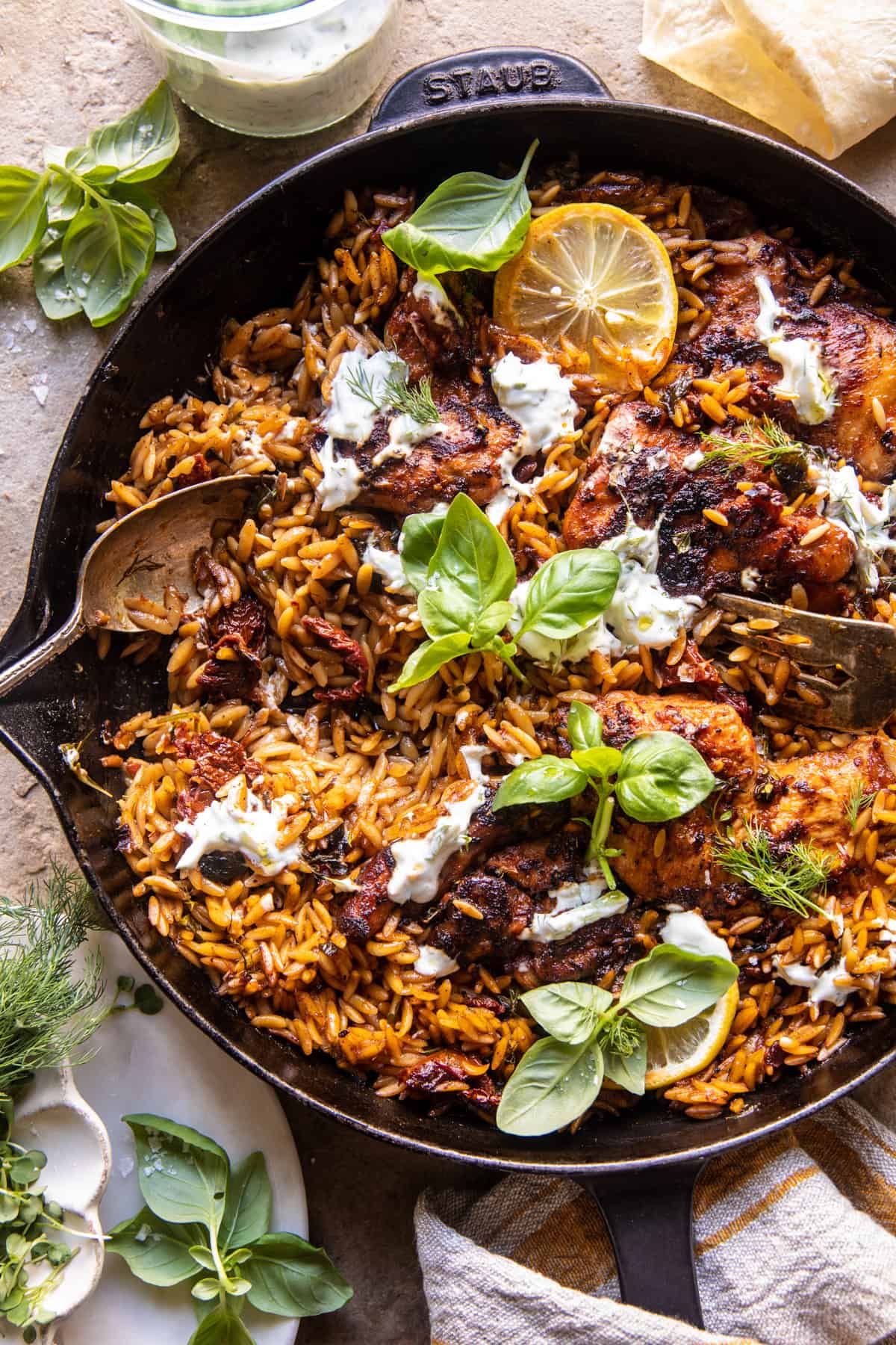 One Skillet Chicken Tzatziki and Orzo | halfbakedharvest.com