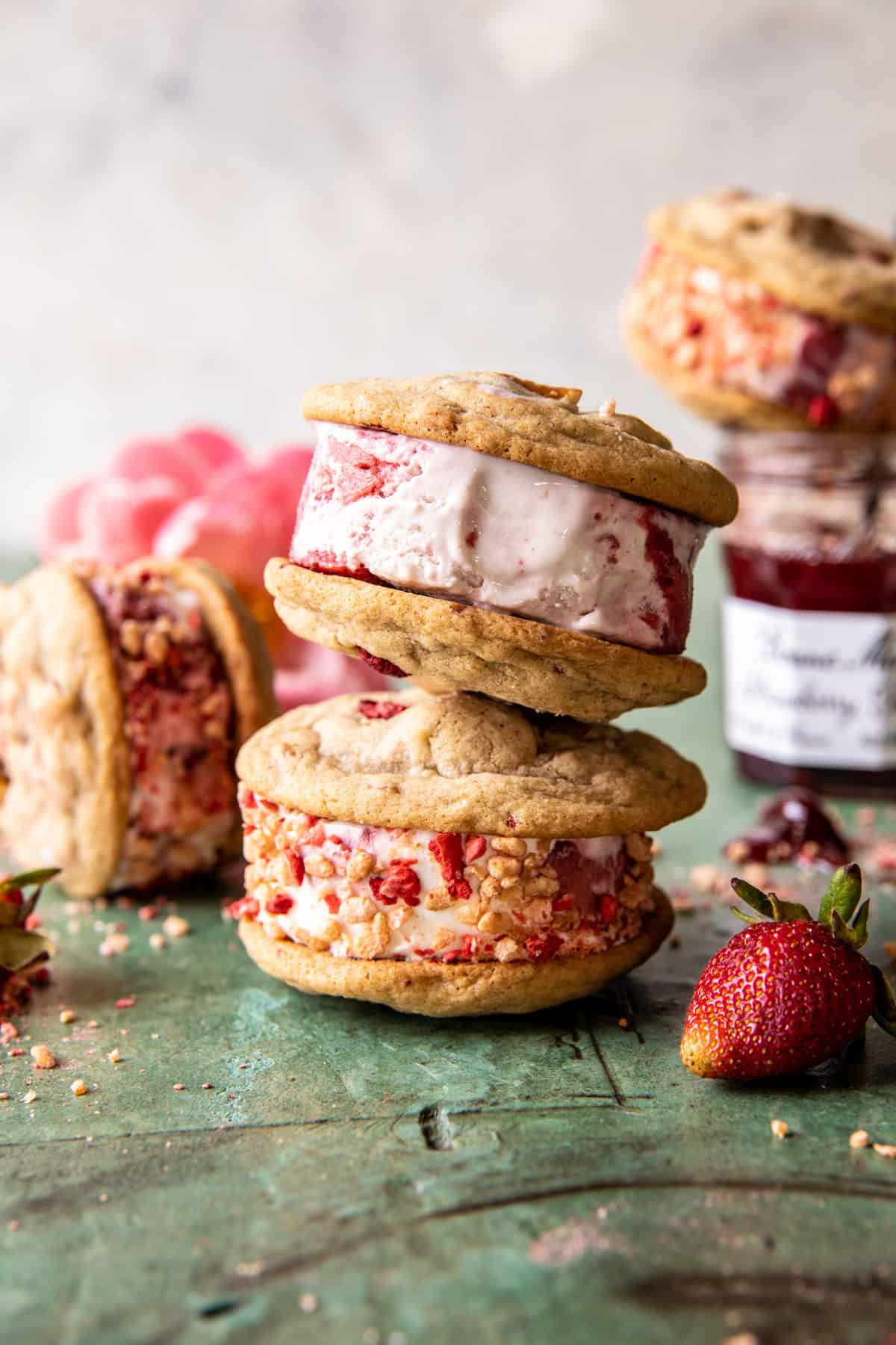 Strawberry Pretzel Cookie Ice Cream Sandwiches | halfbakedharvest.com