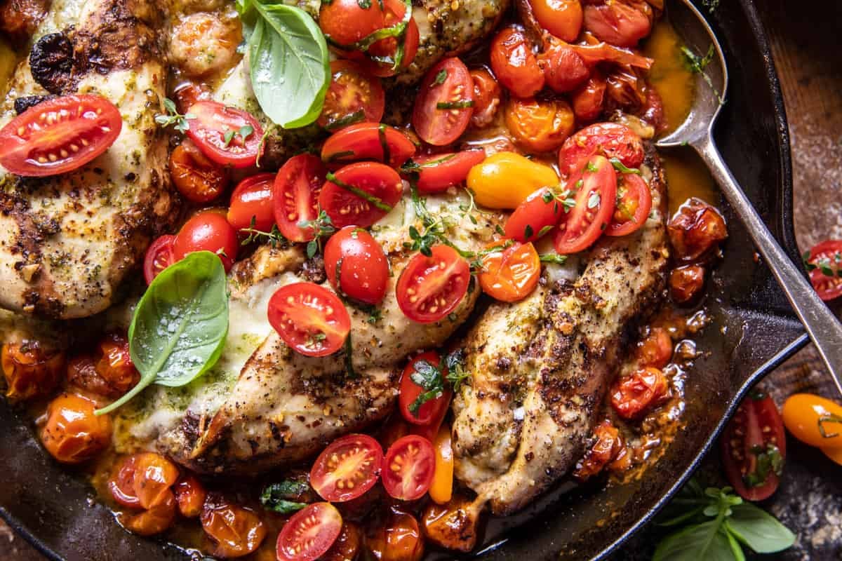 Cheesy Tomato Basil Stuffed Chicken | halfbakedharvest.com
