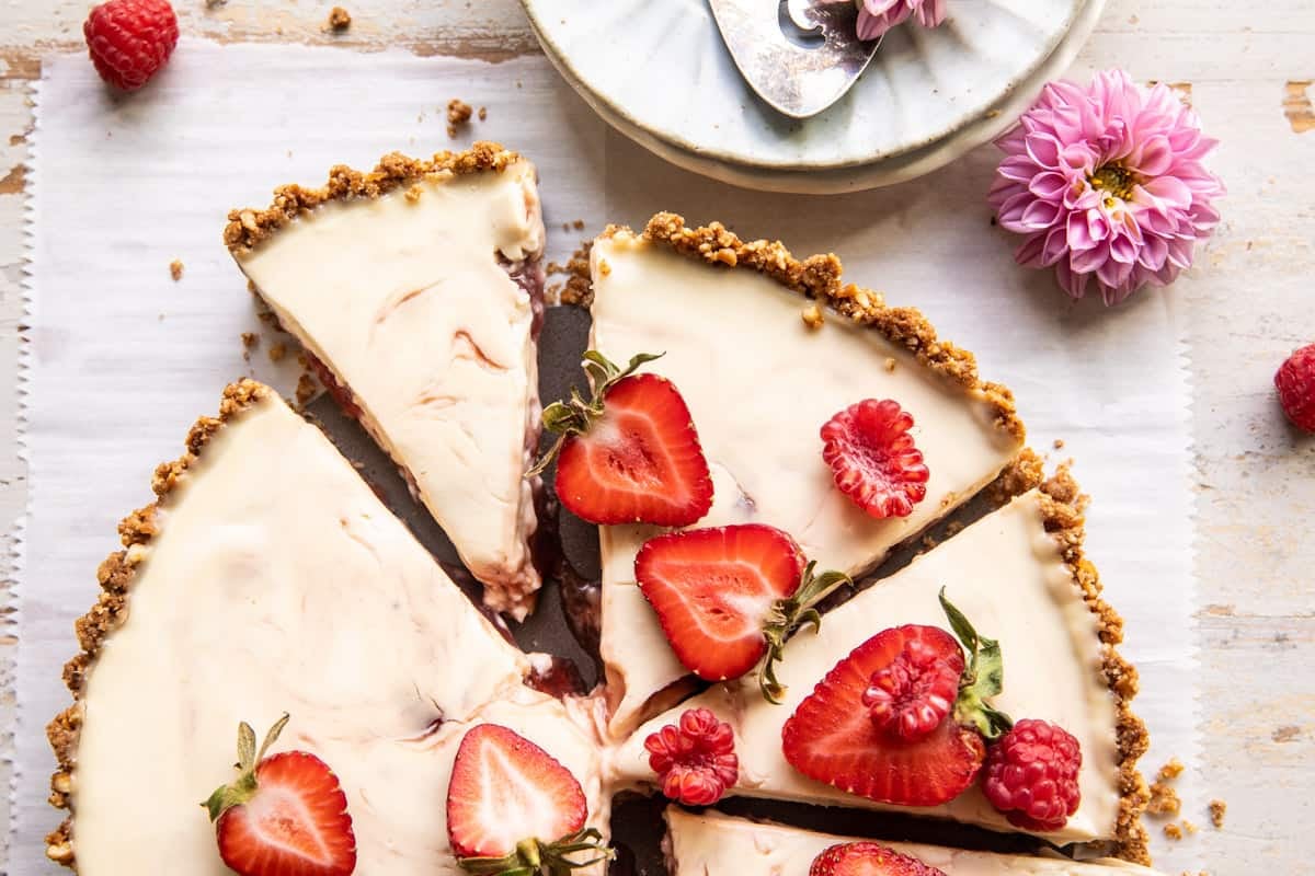 No Fuss Strawberry Cream Pretzel Tart | halfbakedharvest.com