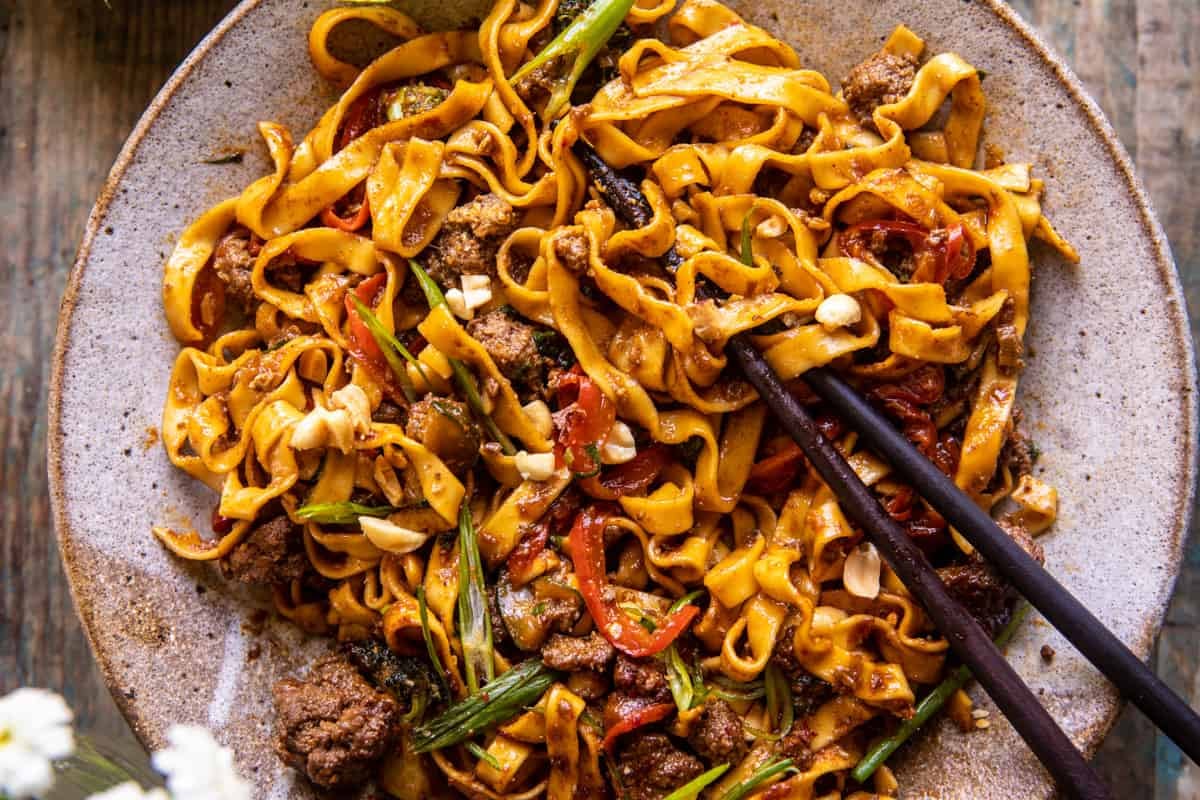 Almost Instant Red Curry Beef and Garlic Noodles | halfbakedharvest.com