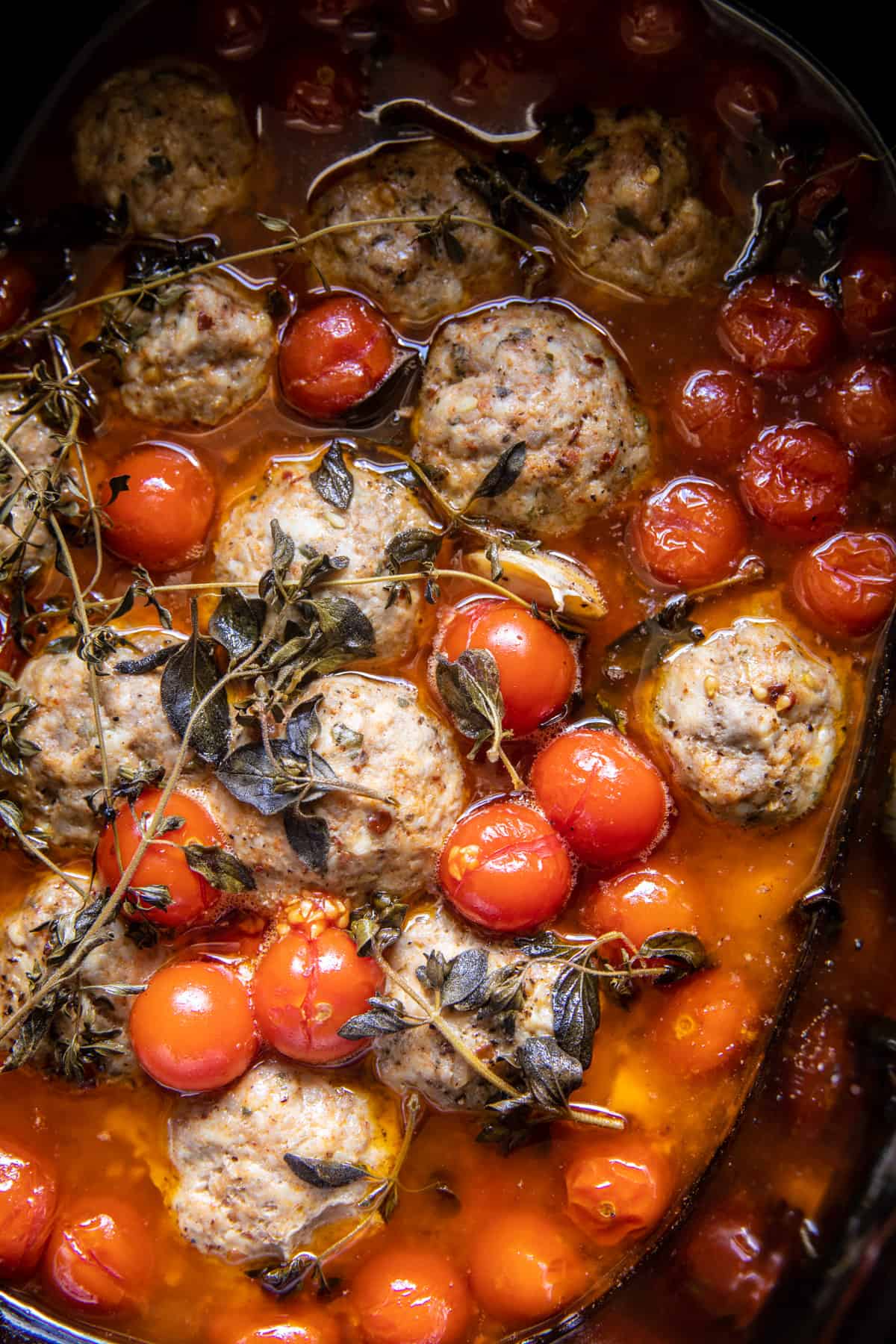 Crockpot Greek Chicken Meatballs with Creamy Tomato Orzo | halfbakedharvest.com