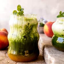 Iced Peach Lemonade Matcha Latte | halfbakedharvest.com