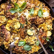 Skillet Garlic Butter Chicken and Zucchini Orzo | halfbakedhavrvest.com