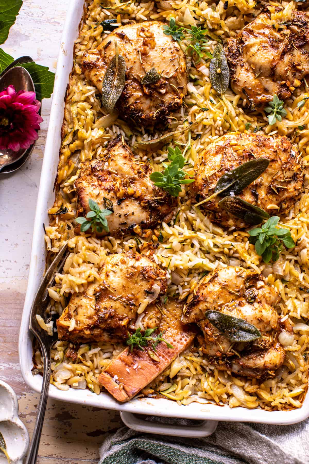 One Pan Herb Butter Chicken and Zucchini Rice Pilaf | halfbakedharvest.com