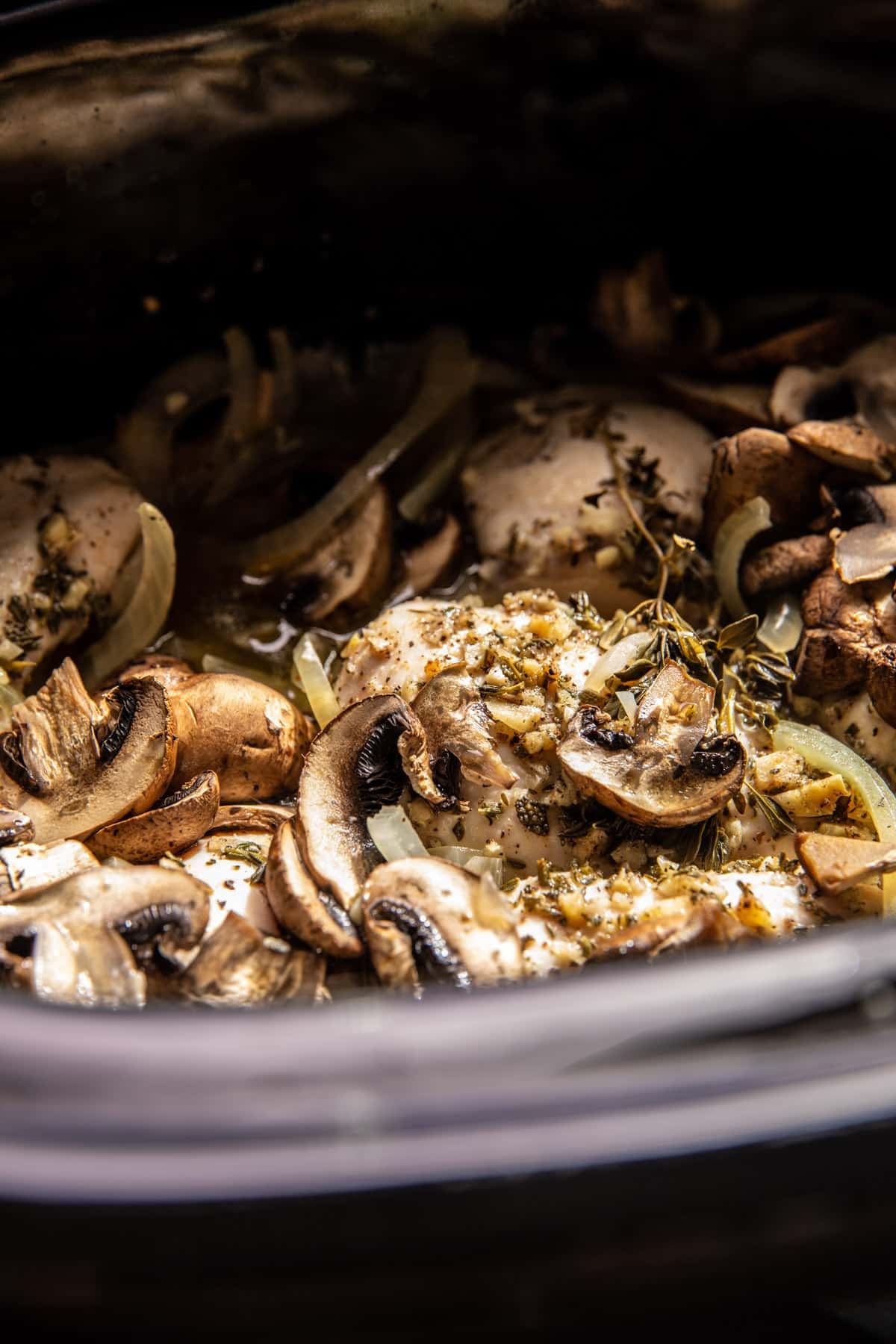 Crockpot Creamy French Onion Chicken and Orzo | halfbakedharest.com