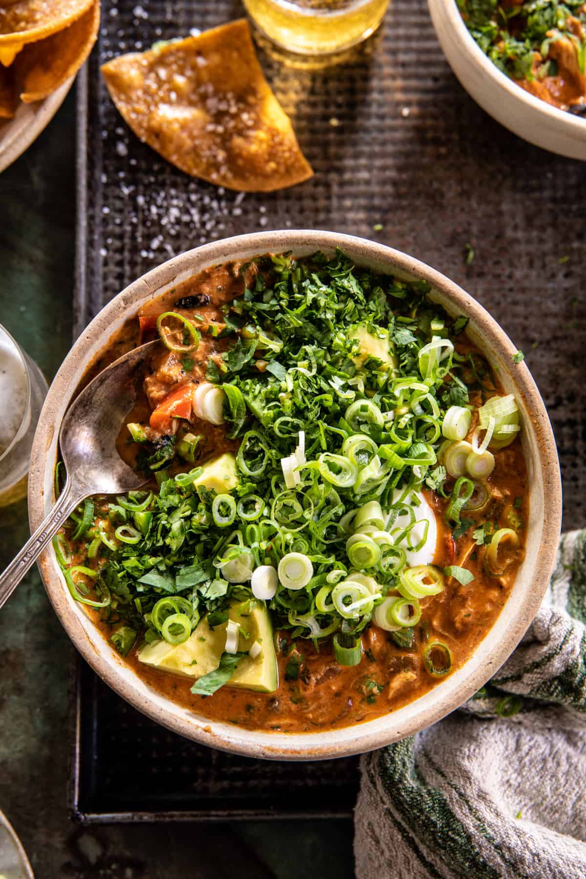 Crockpot Chipotle Queso Chicken Chili | halfbakedharvest.com