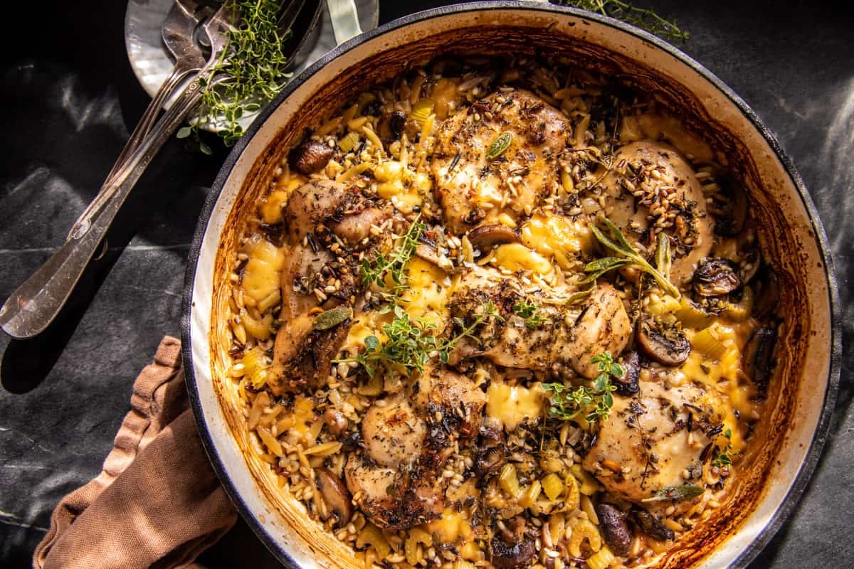 One Pan Roasted Herb Chicken and Wild Rice | halfbakedharvest.com