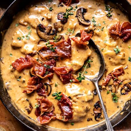 Smothered Chicken in Mushroom Wine Pan Sauce | halfbakedharvest.com
