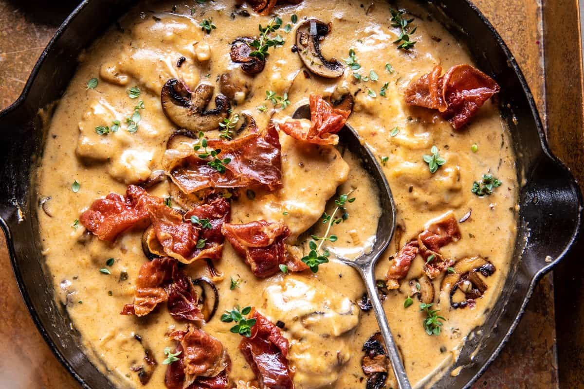 Smothered Chicken in Mushroom Wine Pan Sauce | halfbakedharvest.com