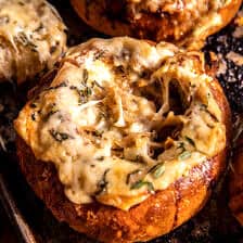 Creamy French Onion Soup Baked In Bread Bowls | halfbakedharvest.com